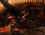 Rating: s
ID: 1425158
Date: 2018-01-13 11:21:36 -0500
Status: active
Score: 23
ambient_cervine ambiguous_gender ambush arrow_(weapon) autumn bag bared_teeth black_hair blackpassion777 bottomwear bow_(weapon) brown_body brown_fur canid canine canis claws clothed clothing dead_tree deer detailed_background duo falling_leaves fight footwear forest fully_clothed fungus fur gloves_(marking) hair hi_res holding_object holding_weapon human humanoid_hands hunting male mammal markings mushroom nature nude outside pants plant ponytail pounce ranged_weapon red_body red_fur river roots shirt shoes stepping_stones sunset tattoo topwear tree water waterfall weapon wolf post #1425158