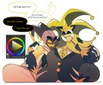 Rating: s
ID: 5389726
Date: 2025-02-22 05:58:01 -0500
Status: active
Score: 14
2024 4_arms adam_(hazbin_hotel) angel blush clothing demon dialogue digital_drawing_(artwork) digital_media_(artwork) duo empty_eyes english_text food fool's_hat ghoostye green_clothing hat hazbin_hotel headgear headwear helluva_boss hi_res horn humanoid male mammon_(helluva_boss) multi_arm multi_limb necktie overweight overweight_male popsicle popsicle_in_mouth seductive teeth text yellow_eyes post #5389726