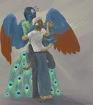 Rating: s
ID: 149342
Date: 2011-07-14 06:13:46 -0400
Status: active
Score: 37
anthro avian beak bird blue_body blue_feathers clothed clothing duo feathered_wings feathers feet felid galliform hi_res hushmail indian_peafowl interspecies jimmyglace kissing lion male male/male mammal pantherine peacock_feather peafowl phasianid romantic romantic_couple simple_background tail tail_feathers tail_grab talons toes wings zylen_andel post #149342