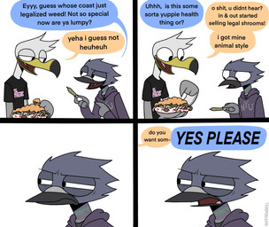 Rating: s
ID: 3685990
Date: 2022-11-12 02:55:09 -0500
Status: active
Score: 186
anthro avian bird clothing columbid dialogue dialogue_box drugs duo english_text feathers fungus gilligan_gull grey_body grey_feathers gull half-closed_eyes happyroadkill hi_res hoodie humor lari larid magic_mushrooms male marijuana marijuana_blunt mushroom narrowed_eyes new_york_university open_mouth open_smile parker_pigeon pigeon print_clothing print_shirt print_t-shirt print_topwear shirt simple_background smile t-shirt text the_frights topwear trash_birds white_background white_body white_feathers wide_eyed post #3685990