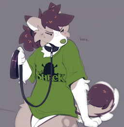 Rating: s
ID: 5303785
Date: 2025-01-12 18:57:21 -0500
Status: active
Score: 26
ambiguous_gender anthro blush bodily_fluids bottomless brown_body brown_fur brown_hair canid canine canis claws clothed clothing collar dialogue digital_media_(artwork) domestic_dog dreamworks fluffy fluffy_tail frown fur green_nose hair herding_dog hi_res holding_leash holding_object leash looking_aside mammal multicolored_body multicolored_fur offering_leash pastoral_dog ponytail shirt shrek_(series) solo sweat t-shirt tail topwear trickate trickate_(trickate) welsh_corgi white_body white_fur post #5303785