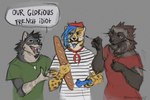 Rating: s
ID: 5625014
Date: 2025-06-06 18:11:51 -0400
Status: active
Score: 14
2025 ambiguous_gender anthro baguette blue_hair bread canid canine canis cheetah claws clothing controller dialogue english_text facial_hair fangs felid feline finger_claws food fur goatee green_clothing green_shirt green_topwear grey_body grey_fur group gulonine gureeookami hair half-closed_eyes holding_controller holding_food holding_object king_cheetah looking_at_another makeup male mammal markings mustache mustelid musteline narrowed_eyes pattern_clothing pattern_shirt pattern_topwear red_clothing red_shirt red_topwear scarf shirt signature snout speech_bubble spots spotted_body spotted_fur striped_clothing striped_shirt striped_topwear stripes teeth text topwear trio wolf wolverine yellow_body yellow_fur post #5625014