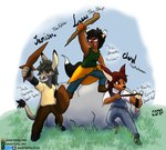 Rating: s
ID: 5579167
Date: 2025-05-17 16:20:00 -0400
Status: active
Score: 2
action_pose animal_humanoid anthro asinus black_boots black_clothing black_footwear black_hair black_nose blue_bottomwear blue_clothing blue_pants boots bottomwear brown_body brown_bottomwear brown_clothing brown_eyes brown_pants brown_skin canid canid_humanoid canine canine_humanoid cheryl_mulborrow clothed clothed_anthro clothed_male clothing curly_hair deer donkey english_description english_text equid equine fantasy female footwear fox_ears fox_humanoid fur grass grass_field green_clothing green_shirt green_topwear grey_body grey_fur grey_hair hair hi_res holding_melee_weapon holding_object holding_ranged_weapon holding_stick holding_weapon hooves humanoid jamison_jackson lucas_vulperosa male mammal mammal_humanoid melee_weapon multicolored_body multicolored_fur multiple_poses overalls pants plant pose purple_eyes ranged_weapon red_hair sash shaded shield shirt shoes simple_background sinisterslyfox slingshot smile smiling_at_viewer soft_shading standing_on_another standing_on_object standing_on_rock stick text topwear weapon white_clothing white_shirt white_topwear wood wood_shield wooden_sword yellow_clothing yellow_sash yellow_shirt yellow_topwear young young_anthro young_female young_male post #5579167