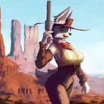 Rating: s
ID: 5120663
Date: 2024-10-17 02:38:38 -0400
Status: active
Score: 15
1:1 2023 absurd_res anthro belt big_breasts bottomwear breasts brown_clothing brown_hat brown_headwear butte_(landscape) canid canine cassidy_(titanogoro) clothed clothed_anthro clothed_female clothing cowboy day desert digital_media_(artwork) digital_painting_(artwork) female female_anthro fingers fur furgonomic_hat furgonomic_headwear furgonomics gun hat headgear headwear hi_res holding_gun holding_object holding_ranged_weapon holding_weapon kerchief mammal neckerchief neckwear open_mouth painting_(artwork) portrait ranged_weapon sky solo tail teeth three-quarter_portrait three-quarter_view titanogoro topwear weapon post #5120663