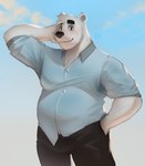 Rating: s
ID: 3521313
Date: 2022-08-22 08:27:49 -0400
Status: active
Score: 33
2022 aggretsuko anthro bear belly black_nose blush bodily_fluids bottomwear clothing hi_res huzzhuz male mammal overweight overweight_male pants polar_bear sanrio shirota_(aggretsuko) shirt solo sweat topwear ursine white_body post #3521313
