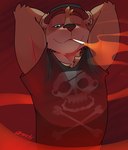 Rating: s
ID: 3209735
Date: 2022-03-06 10:06:39 -0500
Status: active
Score: 70
2022 anthro black_clothing black_shirt black_t-shirt black_topwear blue_eyes brown_body brown_fur cigarette clothing ear_piercing ear_ring echo_(game) echo_(series) echo_project fur greench hands_behind_head hat headgear headwear hi_res jolly_roger looking_at_viewer male mammal mustelid musteline otter piercing red_background ring_piercing shirt simple_background skull_symbol smoke solo sydney_bronson t-shirt topwear post #3209735