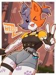 Rating: s
ID: 5592559
Date: 2025-05-23 11:04:18 -0400
Status: pending
Score: 29
2025 anthro breasts brown_body brown_fur bulletproof_vest calico_cat cate_meowdy choker clothing dialogue domestic_cat dot_eyes epic_games felid feline felis female fingerless_gloves fortnite fur gesture gloves hair hand_gesture handwear head_tuft hi_res hosses21 inner_ear_fluff jewelry mammal medium_breasts multicolored_body multicolored_fur navel_outline necklace one_eye_closed open_mouth open_smile ponytail simple_eyes smile solo tattoo tuft v_sign white_body white_fur wink post #5592559