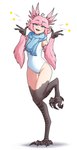 Rating: s
ID: 5653109
Date: 2025-06-19 09:42:31 -0400
Status: pending
Score: 9
4_fingers ahoge avian blue_eyes clothing digitigrade european_mythology feet female fingers fur greek_mythology hair harpy head_feathers hi_res humanoid leotard meyumi39 mythological_avian mythological_creature mythology one-piece_swimsuit pink_body pink_fur pink_hair pupils scarf simple_background solo swimwear talons toes white_pupils post #5653109