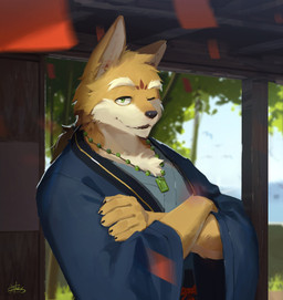 Rating: s
ID: 5614613
Date: 2025-06-01 16:41:00 -0400
Status: active
Score: 4
5_fingers anthro asian_clothing canid canine canis chest_tuft claws clothed clothing crossed_arms detailed_background domestic_dog east_asian_clothing eyebrows fingers fully_clothed fur hair half-length_portrait haori hi_res japanese_clothing jewelry kemono kimono lokey looking_at_viewer male male_anthro mammal necklace one_eye_closed plant ponytail portrait signature smile solo standing tied_hair tree tuft wink post #5614613