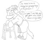 Rating: s
ID: 5560949
Date: 2025-05-09 21:19:29 -0400
Status: active
Score: 4
2013 anthro bathrobe bottomwear clothing dialogue digital_media_(artwork) duo elderly elderly_male english_text equid equine eyebrows family_guy feral footwear fur hair hasbro herbert_the_pervert hi_res horse humanoid_face humor legwear male mammal mature_male monochrome my_little_pony ponification robe shoes simple_background smile solo speech_bubble standing tail text thick_eyebrows tracker-fox walker wrinkles post #5560949
