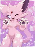 Rating: s
ID: 5661905
Date: 2025-06-23 02:43:36 -0400
Status: pending
Score: 13
2025 3:4 ambiguous_gender anthro blush blush_lines chest_tuft claws eeveelution english_text espeon fangs featureless_crotch forehead_gem fur gem generation_2_pokemon hi_res ineka looking_at_viewer markings nintendo one_eye_closed open_mouth pawpads paws pokemon pokemon_(species) purple_body purple_eyes purple_fur signature simple_background solo star star_(marking) star_symbol tail teeth text tongue tuft post #5661905
