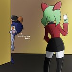 Rating: s
ID: 3456970
Date: 2022-07-19 21:56:26 -0400
Status: active
Score: 22
1:1 2022 blue_hair blush bottomwear clothing dialogue duo ear_piercing ear_ring electronics english_text fedora female gay_to_straight generation_3_pokemon green_hair hair hair_over_eye hat headgear headwear humanoid karma_(renaspyro) kirlia legwear looking_at_cellphone looking_at_object looking_at_phone maki_(malegardevoir) male malegardevoir miniskirt nintendo not_furry one_eye_obstructed orange_eyes orientation_play phone piercing pokemon pokemon_(species) rear_view ring_piercing shiny_pokemon short_hair simple_background skirt text thigh_highs post #3456970