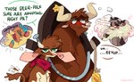 Rating: s
ID: 4082866
Date: 2023-05-30 20:04:11 -0400
Status: active
Score: 70
2023 antlers arizona_cow_(tfh) asking asking_another blush bovid bovine breath brown_body brown_fur cattle chest_tuft cloud_emanata countershade_fur countershading cross-popping_vein daughter_(lore) deer derived_sound_effect dialogue digital_drawing_(artwork) digital_media_(artwork) emanata english_text father_(lore) father_and_child_(lore) father_and_daughter_(lore) female feral fur green_eyes grey_body grey_fur group hi_res hooves horn hoshmyposhes humor iconography kerchief laugh male male/male mammal multicolored_body multicolored_fur neckerchief neckwear new_world_deer onomatopoeia parent_(lore) parent_and_child_(lore) parent_and_daughter_(lore) question reindeer simple_background snerk snort sound_effects species_in_dialogue stronghoof_hoofstrong tag_question tail tail_motion tailwag tan_body tan_fur texas_(tfh) text them's_fightin'_herds thought_bubble tuft velvet_reindeer_(tfh) vocalization white_background yes-no_question post #4082866