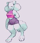 Rating: s
ID: 5561339
Date: 2025-05-10 00:45:47 -0400
Status: active
Score: 4
absurd_res anthro barefoot bottomwear breasts canid canine canis clothing crop_top digital_media_(artwork) digitigrade domestic_dog feet female full-length_portrait grey_background halter_top halterneck hand_behind_back hi_res mammal medium_breasts paws pink_clothing pink_topwear portrait rogdona shirt shorts simple_background smile solo tail thick_thighs topwear post #5561339