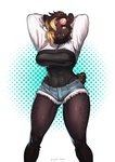 Rating: s
ID: 2592926
Date: 2021-01-30 01:29:08 -0500
Status: active
Score: 445
2021 abs absurd_res amber_eyes anthro big_breasts biped black_body black_fur black_hair bottomwear breasts button_(fastener) clothing denim denim_bottomwear denim_clothing denim_shorts digital_media_(artwork) eyewear eyewear_on_head fangs felid female fur glasses hair hair_over_eye hands_behind_head hi_res highleg hotpants jacket_over_leotard leotard leotard_under_clothing leotard_under_shorts mammal melanistic muscular muscular_anthro muscular_female one_eye_obstructed pattern_background pgm300 portrait prehistoric_species saber-toothed_tiger selena_(baelfire117) shaded short_hair short_tail shorts signature simple_background solo standing sunglasses sunglasses_on_head tail teeth thick_thighs three-quarter_portrait tight_clothing tinted_eyewear tinted_glasses wide_hips yellow_eyes zipper post #2592926