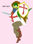 Rating: s
ID: 1077817
Date: 2016-12-15 00:54:41 -0500
Status: active
Score: 11
anthro big_breasts blue_eyes breasts brown_hair clothing crusader deus_vult female hair huge_breasts lizard melee_weapon non-mammal_breasts reptile samantha_brooks sarcolopter scalie shield simple_background solo standing sword weapon post #1077817