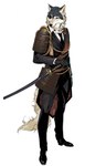 Rating: s
ID: 3538917
Date: 2022-08-31 05:55:51 -0400
Status: active
Score: 42
2017 anthro armor biped black_bottomwear black_clothing black_footwear black_gloves black_handwear black_necktie black_pants black_shoes bottomwear canid canine canis clothed clothing digital_media_(artwork) eye_patch eyewear footwear fur gloves grey_body grey_fur handwear hi_res inner_ear_fluff katana looking_aside male mammal melee_weapon neck_tuft necktie pants shirt simple_background solo suit sword topwear tuft weapon whiskers white_background white_body white_clothing white_fur white_shirt white_topwear wolf yellow_eyes yoshi.kaoru post #3538917