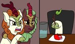 Rating: s
ID: 5228411
Date: 2024-12-07 11:36:55 -0500
Status: active
Score: 35
amber_eyes apple autumn_blaze_(mlp) branch brown_eyes chair cinder_glow_(mlp) cloven_hooves dragon duo female feral food friendship_is_magic fruit furniture glass_tumbler green_hair hair hasbro hi_res hooves horn kirin kirin_(mlp) meme my_little_pony mythological_creature mythological_scalie mythology orange_hair plant scalie table trash_anon water water_glass woman_yelling_at_a_cat worm post #5228411