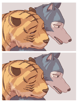 Rating: s
ID: 5718592
Date: 2025-07-19 04:08:17 -0400
Status: pending
Score: 6
absurd_res anthro anthro_on_anthro beastars bill_(beastars) biped brown_body brown_fur canid canine canis colored comforting comic duo eyes_closed eyes_mostly_closed felid fur grey_body grey_fur head_on_shoulder hi_res inside interspecies legoshi_(beastars) looking_at_another male male/male mammal markings narrowed_eyes open_mouth orange_body orange_fur pantherine sad sadness_hao shaded striped_markings stripes teeth tiger white_body white_fur wolf post #5718592