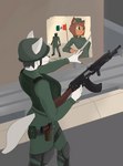 Rating: s
ID: 3699753
Date: 2022-11-18 22:17:06 -0500
Status: active
Score: 20
ak_platform anthro armor assault_rifle body_armor canid canine canis clothed clothing dayana digital_media_(artwork) domestic_dog female flag fur gun hair handgun headgear helmet hi_res holding_gun holding_object holding_ranged_weapon holding_weapon holster holstered_pistol human male mammal melee_weapon military military_gear military_helmet military_uniform military_vest novato pistol poster propaganda ranged_weapon rifle rpk sabre_(weapon) sky-rouge soldier solo spanish_text standing street sword text uniform warrior weapon white_body white_fur post #3699753