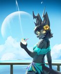Rating: s
ID: 4250462
Date: 2023-08-23 17:00:20 -0400
Status: active
Score: 46
accessory biyokant canid canine clothing eyewear female flower flower_in_hair glasses hair hair_accessory heart_symbol hi_res holly_(yttrium) horn hybrid looking_at_viewer mammal pina_colada planet plant pylon sea solo stripes water whiskers yttrium_(artist) post #4250462