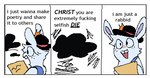 Rating: s
ID: 5567252
Date: 2025-05-12 15:32:42 -0400
Status: pending
Score: 3
2023 3_panel_comic air_creature ambiguous_gender anthro black_clothing black_hat black_headwear blue_clothing blue_overalls border bowler_hat buckteeth cheek_tuft clothed clothed_anthro clothed_male clothing cloud comic critterzone13 dialogue digital_media_(artwork) duo elemental_creature english_description english_text facial_tuft flat_colors fur hair hat headgear headwear holding_object holding_paper lagomorph living_cloud long_ears low_res male mammal mario_plus_rabbids_sparks_of_hope meme name_in_dialogue noseless open_mouth open_smile overalls paper profanity rabbid raving_rabbids rayman_(series) red_mouth short_hair simple_background smile t.s._woodrow talking_to_another teeth text tuft ubisoft white_background white_body white_border white_fur white_hair post #5567252