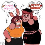 Rating: s
ID: 5647888
Date: 2025-06-17 03:22:30 -0400
Status: active
Score: 7
1:1 2025 absurd_res anthro arm_around_shoulders bear beret blarf022 breasts clothing countershade_hands countershading dialogue duo english_text female grin hat headgear headwear hi_res insult_of_endearment lagomorph leporid mammal maple_(unsavory_stash) rabbit sherry_bear_(blarf022) simple_background smile speech_bubble text white_background post #5647888