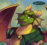 Rating: s
ID: 1692850
Date: 2018-10-30 16:40:37 -0400
Status: active
Score: 117
activision anthro blue_sky bust_portrait cape clothed clothing conditional_dnp day dialogue dragon ear_frill ebonychimera emerald_(gem) english_text frill_(anatomy) front_view gem half-closed_eyes head_spikes hi_res horn looking_at_viewer male medieval membrane_(anatomy) membranous_frill membranous_wings mountain mythological_creature mythological_scalie mythology narrowed_eyes nestor_(spyro) no_pupils open_mouth open_smile outside portrait rescued_dragons_(spyro) royalty scales scalie shoulder_cape simple_background sky smile snout solo speech_bubble spikes spikes_(anatomy) spyro_reignited_trilogy spyro_the_dragon standing talking_to_viewer text ventral_scales wings post #1692850
