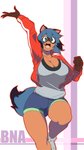 Rating: s
ID: 2386673
Date: 2020-08-27 02:33:27 -0400
Status: active
Score: 113
9:16 abstract_background absurd_res anthro basketball_shorts big_breasts blue_hair bottomwear brand_new_animal breasts brown_body brown_fur canid canine cleavage clothed clothing digital_media_(artwork) dipstick_tail excited female female_anthro footwear fur gesture green_eyes hair happy hi_res jacket kemono looking_at_viewer mammal markings michiru_kagemori multicolored_tail on_one_leg open_mouth opqhlak raccoon_dog shirt shoes shorts smile sneakers solo standing studio_trigger t-shirt tail tail_markings tanuki topwear post #2386673