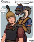 Rating: s
ID: 5556058
Date: 2025-05-07 18:36:51 -0400
Status: active
Score: 11
absurd_res ancient ancient_rome anthro armor belt blue_clothing blue_eyes blue_shirt blue_topwear brown_body brown_eyes brown_scales chainmail claws clothing cobra cuirass dialogue duo english_text eyebrows eyelashes female hands_on_shoulders headgear helmet hi_res human male male/female mammal multicolored_body multicolored_scales purple_tongue raised_eyebrow red_clothing red_shirt red_topwear reptile roman scales scalie shirt snake speech_bubble standing text thinking thought_bubble tongue topwear two_tone_body two_tone_scales warjenkins post #5556058