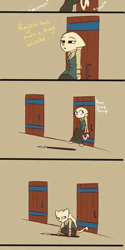absurd_res anthro barefoot breasts clothed clothing comic coward dialogue door english_text feline female fur hair hi_res inside khajiit long_hair mammal melee_weapon polearm poptart36 prequel rajirra solo sound_effects spear text the_elder_scrolls video_games weapon webcomic yellow_fur
Rating: Safe
Score: 0
User: Nicklo6649
Date: April 23, 2018 absurd_res anthro barefoot breasts clothed clothing comic coward dialogue door english_text feline female fur hair hi_res inside khajiit long_hair mammal melee_weapon polearm poptart36 prequel rajirra solo sound_effects spear text the_elder_scrolls video_games weapon webcomic yellow_fur
Rating: Safe
Score: 0
User: Nicklo6649
Date: April 23, 2018