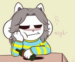 Rating: s
ID: 3141114
Date: 2022-01-25 03:13:45 -0500
Status: active
Score: 23
alcohol anthro beverage bob_(undertale) bored bubble canid canine clothed clothing drunk drunk_bubble felid feline hair hand_on_cheek mammal simple_background solo substance_intoxication tem temmie_(undertale) text tired tired_eyes topwear undertale undertale_(series) white_body post #3141114