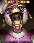 Rating: s
ID: 5542152
Date: 2025-05-01 16:16:43 -0400
Status: active
Score: 28
2023 animatronic anthro avian beak bird bust_portrait chicken digital_media_(artwork) eyelashes female five_nights_at_freddy's five_nights_at_freddy's:_security_breach front_view galliform gallus_(genus) glamrock_chica glistening glistening_eyes gradient_background hi_res looking_at_viewer machine mouth_shot open_mouth phasianid pink_body portrait purple_eyes robot robot_anthro roobin scottgames simple_background solo steel_wool_studios white_body yellow_beak post #5542152