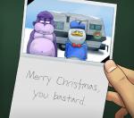 Rating: s
ID: 930952
Date: 2016-06-29 15:59:36 -0400
Status: active
Score: 28
anatid anseriform anthro ape artificial_intelligence avian bird bonzi_buddy bow_(decoration) bow_(feature) bow_ribbon bow_tie christmas christmas_card clothing decoration digital_creature dolan duck duo english_text gorilla haplorhine holiday_message holidays male mammal murugo nude photo picture_in_picture pip_focus primate snow solo standing text trailer_(vehicle) vinesauce wreath wreath_bow post #930952