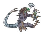 Rating: s
ID: 4121786
Date: 2023-06-20 15:26:30 -0400
Status: active
Score: 36
alien ambiguous_gender anthro beak beanysprout clothed clothing coat digital_media_(artwork) duo english_text forked_tail holding_person lab_coat simple_background sitting space_station_13 spacesuit tail teal_eyes text thought_bubble topwear unusual_anatomy unusual_tail vox_(space_station_13) white_background post #4121786
