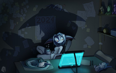 Rating: s
ID: 5675979
Date: 2025-06-29 17:36:51 -0400
Status: active
Score: 14
absurd_res anthro beverage biped blue_hair breasts chair clothed clothing coffee computer container cup dark desk detailed_background doll domestic_cat dreamkeepers electronics eyes_closed felid feline felis female furniture glowing hair half-closed_eyes hi_res holding_object inside laptop lying mammal monitor narrowed_eyes office_chair pillow plushie pupils raubr1tter relaxing ryuu-neko sitting sleeping slit_pupils smile solo table text topwear white_body wings wisp_(dreamkeepers) post #5675979
