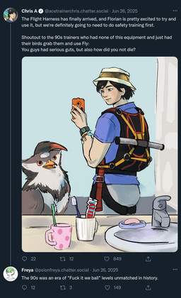 Rating: s
ID: 5673917
Date: 2025-06-28 18:16:49 -0400
Status: pending
Score: 13
ambiguous_gender avian bathroom beak black_body black_feathers bracelet brush cellphone clothed clothing duo electronics english_text feathers feral flight_suit generation_4_pokemon grey_body grey_feathers harness hat head_crest head_feathers headgear headwear hi_res hs_seraph human jewelry male mammal mega_stone mirror nintendo open_mouth orange_eyes phone pokemon pokemon_(species) pokemon_trainer profanity reflection selfie sink size_difference smartphone soap staraptor story text tongue toothbrush white_body white_feathers post #5673917