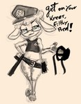 Rating: s
ID: 3196304
Date: 2022-02-26 16:37:45 -0500
Status: active
Score: 59
2022 anthro badge baton belt bovid caprine clothing dawn_bellwether dialogue disney english_text eyewear female glasses green_eyes hat headgear headwear mammal muzzle_(object) police police_uniform sheep simple_background sketch smile solo soulcentinel text uniform zootopia post #3196304
