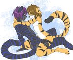 Rating: s
ID: 2383427
Date: 2020-08-24 12:55:10 -0400
Status: active
Score: 59
2020 anthro black_body black_fur black_nose black_stripes blue_stripes brown_hair digital_media_(artwork) duo eyewear felid fur gimka glasses hair kneeling male male/male mammal minime_jones orange_body orange_fur pantherine paws purple_hair raven_darkfur sitting smile straddling striped_body striped_fur stripes tiger post #2383427