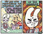 Rating: s
ID: 5659449
Date: 2025-06-22 00:44:49 -0400
Status: active
Score: 20
2_panel_comic 5:4 aloha_shirt annoyed anthro bingus_(rawdawgcomics) bird_dog bow_tie canid canine canis clothing comic dialogue domestic_dog duo english_text floppy_ears golden_retriever half-closed_eyes hunting_dog inflates_you_making_you_big_and_round lagomorph leporid mad_magazine magazine male mammal narrowed_eyes open_mouth open_smile overalls pattern_clothing pattern_shirt pattern_topwear rabbit rawdawgcomics retriever shirt smile speech_bubble stahli_(rawdawgcomics) text topwear wide_eyed post #5659449