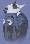 Rating: s
ID: 570023
Date: 2014-12-11 14:50:54 -0500
Status: active
Score: 5
ambiguous_gender anthro bull_terrier canid canine canis domestic_dog duo fox hunting_dog inky kaine male mammal romantic romantic_couple spiffybunny terrier post #570023