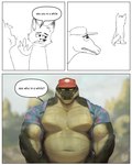 Rating: s
ID: 4074480
Date: 2023-05-26 14:05:35 -0400
Status: active
Score: 282
2023 anthro barazoku baseball_cap belly big_belly big_biceps big_muscles big_pecs bodily_fluids canid canine clothed clothing colored colored_sketch comic crocodile crocodilian detailed dialogue duo english_text front_view glare hat headgear headwear hi_res how_hungry... huzzhuz looking_at_viewer male mammal meme musclegut muscular muscular_male musk narrowed_eyes natural_colors navel nile_(weredog) no_irises non-mammal_navel open_clothing open_shirt open_topwear overweight overweight_male pecs reptile scalie shirt sketch sweat teeth text topwear weredog_(company) wet wet_body yellow_sclera post #4074480