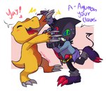 Rating: s
ID: 5518061
Date: 2025-04-20 17:01:41 -0400
Status: active
Score: 13
agumon anthro bandai_namco black_body black_fur blush demon digimon digimon_(species) digimon_survive dracmon duo embarrassed english_text fur hand_holding hi_res humanoid male male/male pirruwan scalie smile text yellow_body post #5518061