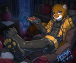 Rating: s
ID: 5660306
Date: 2025-06-22 12:37:30 -0400
Status: active
Score: 9
2024 anthro blue_eyes brown_body brown_fur clothed clothing controller dated fur glistening glistening_eyes hi_res holding_controller holding_object holding_remote_control inside latex latex_clothing latex_skinsuit looking_at_viewer male mammal mustelid open_mouth open_smile otter papayafurry pawpads reclining remote_control signature skinsuit smile solo tight_clothing whiskers white_body white_fur yellow_pawpads post #5660306