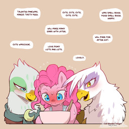 Rating: s
ID: 5393361
Date: 2025-02-23 18:33:21 -0500
Status: active
Score: 231
1:1 2025 avian beak blue_eyes blush bodily_fluids bowl cold-blooded-twilight container cooking dialogue english_text eyelashes feathers female female/female feral friendship_is_magic gilda_(mlp) greta_(mlp) group gryphon hair hasbro hi_res my_little_pony mythological_avian mythological_creature mythology pink_body pink_hair pinkie_pie_(mlp) pupils scarf simple_background slit_pupils sweat text trio white_body white_feathers yellow_eyes post #5393361
