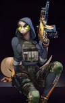 Rating: s
ID: 4702801
Date: 2024-04-06 06:29:24 -0400
Status: active
Score: 59
ak_platform aks-74u anthro armor assault_rifle big_breasts black_background blue_clothing blue_hoodie blue_topwear bottomwear breasts camo camo_bottomwear camo_clothing camo_pants camo_print clothing eye_scar eyewear facial_scar female girok gun hi_res hoodie looking_at_viewer military_clothing non-mammal_breasts pants pattern_bottomwear pattern_clothing pattern_pants ranged_weapon reptile rifle scales scalie scar simple_background sitting snake solo sunglasses topwear valora_varanus weapon white_body white_scales yellow_eyes post #4702801