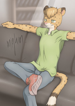 Rating: s
ID: 1195071
Date: 2017-04-19 19:21:03 -0400
Status: active
Score: 18
anthro biped bottomwear cheetah clothed clothing denim denim_bottomwear denim_clothing felid feline footwear fully_clothed furniture green_eyes hi_res jeans male mammal minum pants pink_nose salmy shirt shoes sitting sofa solo t-shirt topwear post #1195071
