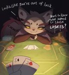 Rating: s
ID: 4941743
Date: 2024-07-25 12:49:26 -0400
Status: active
Score: 201
2024 absurd_res ace_of_diamonds ace_of_hearts ace_of_spades anthro card card_game coin confidence crossed_arms demon dialogue digital_media_(artwork) disembodied_hand domestic_cat duo english_text eyebrows felid feline felis fingerless_(marking) fingerless_gloves_(marking) first_person_view furniture gambling gaming gloves_(marking) hazbin_hotel heart_(marking) heart_nose heart_symbol hi_res holding_card husk_(hazbin_hotel) long_eyebrows looking_at_viewer male mammal markings poker poker_chip simple_background smile solo_focus table talking_to_viewer teasing_look text ti-suger white_inner_ear wings yellow_eyes post #4941743