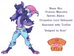 Rating: s
ID: 1545620
Date: 2018-05-15 09:50:39 -0400
Status: active
Score: 5
2_toes 3_fingers alpaca anthro belt black_body black_fur black_hair black_nose bottomwear camelid cel_shading clothed clothing cloven_hooves conditional_dnp dark_body dark_fur denim denim_bottomwear denim_clothing english_text featureless_chest feet fingers front_view full-length_portrait fur grin hair heartthrob_cafe hooves irootie jacket jeans looking_at_viewer male mammal markings model_sheet multicolored_body multicolored_fur navel pants pink_eyes pink_tongue portrait rico_(irootie) shaded short_hair simple_background smile solo text toes tongue tongue_out topless topwear torn_clothing wardrobe_malfunction white_background yellow_sclera post #1545620