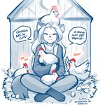 Rating: s
ID: 5439347
Date: 2025-03-17 12:10:42 -0400
Status: active
Score: 123
2025 4_toes adobe_photoshop_(artwork) animal_noises anthro anthro_focus avian barefoot bird blush bottomwear canid canine carrying_another chicken closed_smile clothed clothed_anthro clothed_female clothing conditional_dnp crossed_legs dialogue digital_media_(artwork) egg english_text eyebrow_through_hair eyebrows eyes_closed feet female female_anthro feral fox front_view full-length_portrait fully_clothed fully_clothed_anthro fully_clothed_female galliform gallus_(genus) group hair hay hi_res inside keidran larger_anthro laura_(twokinds) long_hair mammal monochrome mouth_closed on_head pants phasianid portrait red_fox shirt simple_background size_difference sketch smaller_feral smile solo_focus speech_bubble spot_color text toes tom_fischbach topwear translucent translucent_hair true_fox twokinds post #5439347